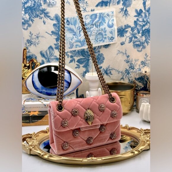 🆕 KURT GEIGER LONDON 🧿 NWOT Kensington Mini Embellished Velvet Crossbody, Pink - Picture 2 of 16